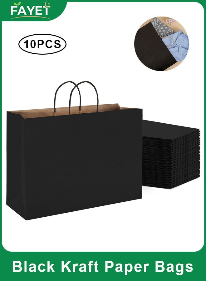 FAYET 10 Pack Black Paper Gift Bags with Handles, Large Kraft Shopping Bags for Business, Boutique, Gifts and Parties - Image 1